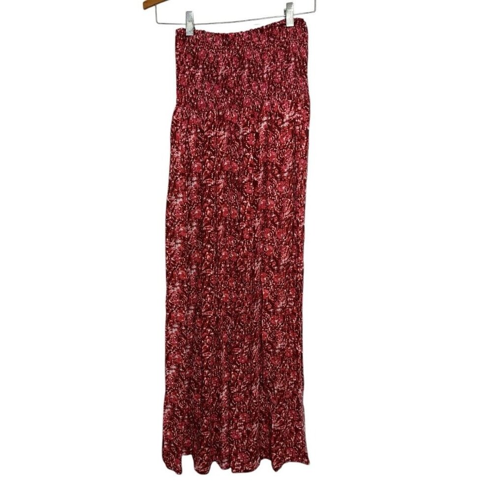 Evereve Roan & Ryan Tatum Strapless Smocked Maxi Dress Sz XS Pink Red Floral